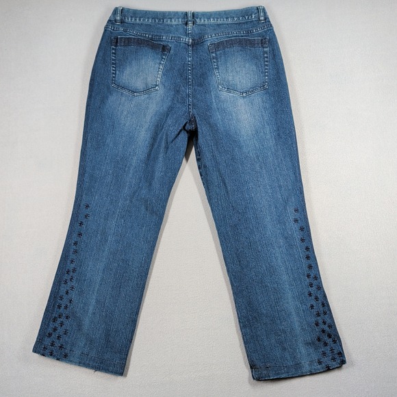 Calvin Klein Jeans Womens 16 Blue Denim Floral Embroidered Straight Leg Casual - Picture 11 of 15